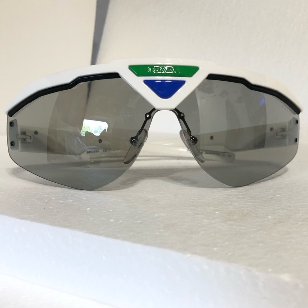 🆕 Prada white, blue & green Shield Sunglasses - Picture 6 of 16